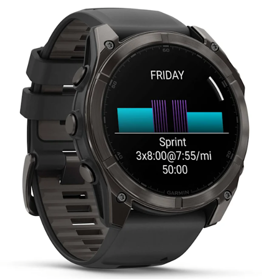 Reloj fēnix® 8 – 51 mm, AMOLED gris carbono con correa de silicona negra/gris guijarro