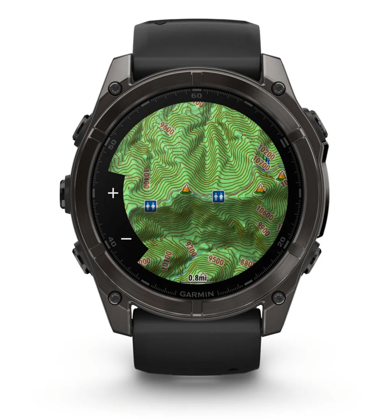 Reloj fēnix® 8 – 51 mm, AMOLED gris carbono con correa de silicona negra/gris guijarro