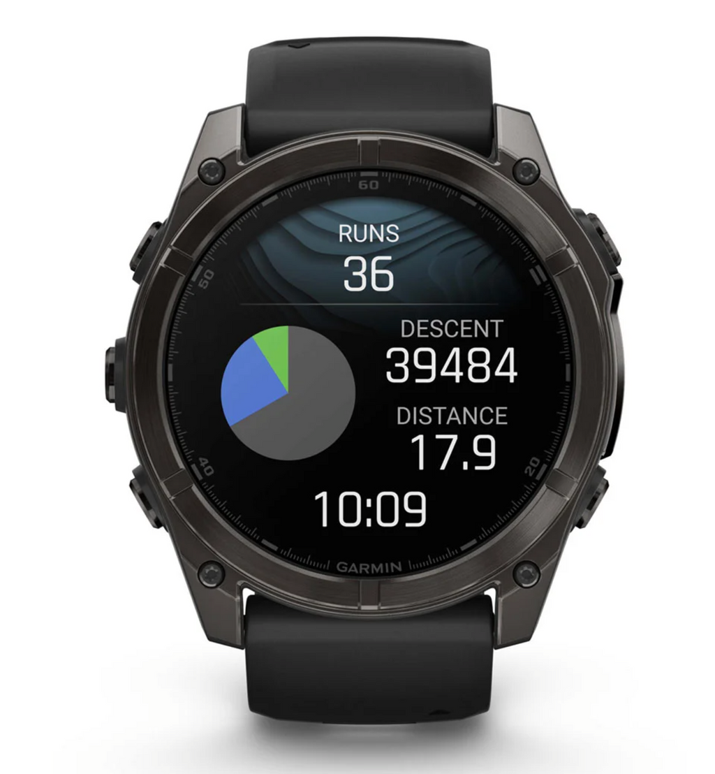 Reloj fēnix® 8 – 51 mm, AMOLED gris carbono con correa de silicona negra/gris guijarro