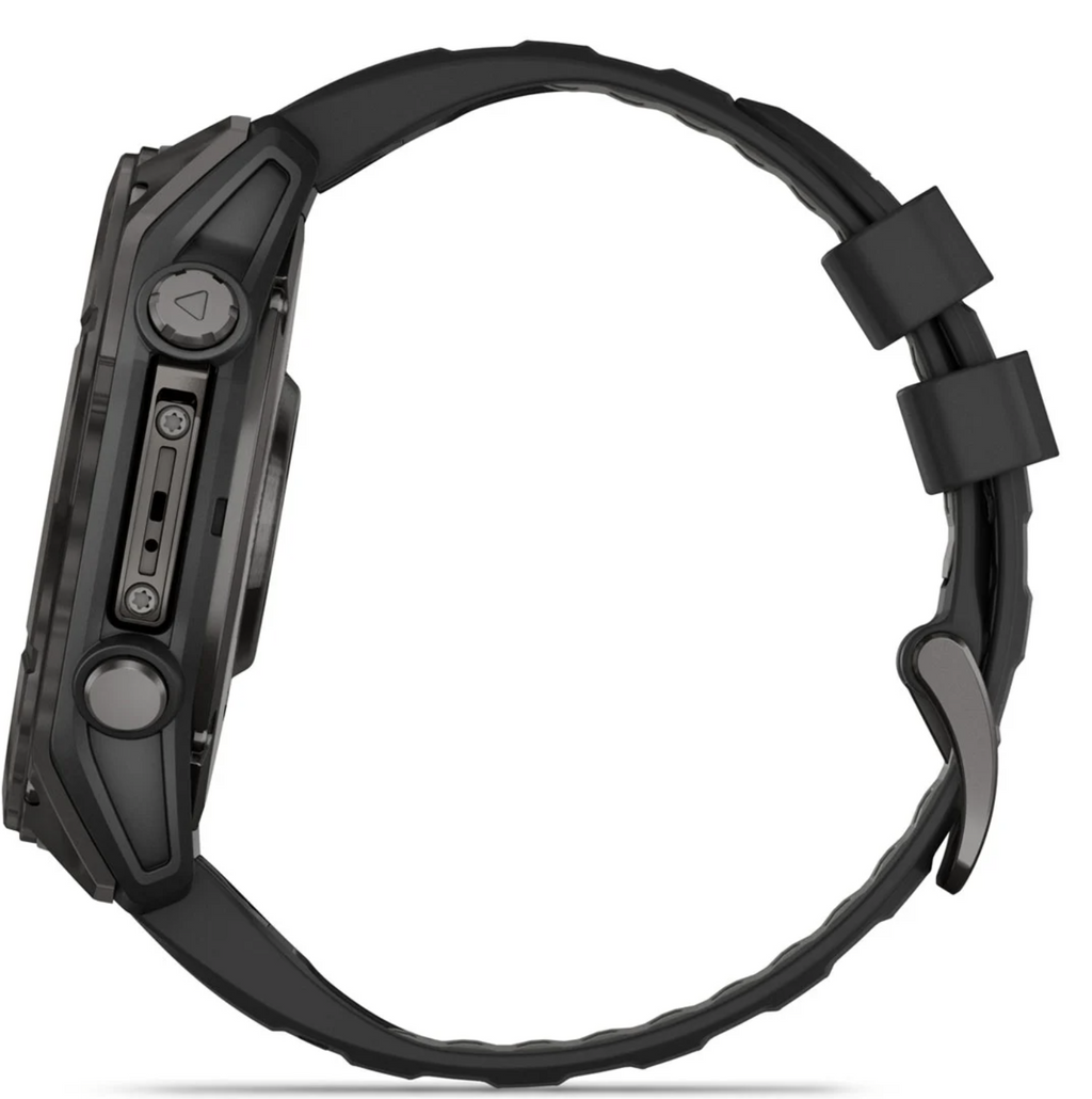 Reloj fēnix® 8 – 51 mm, AMOLED gris carbono con correa de silicona negra/gris guijarro