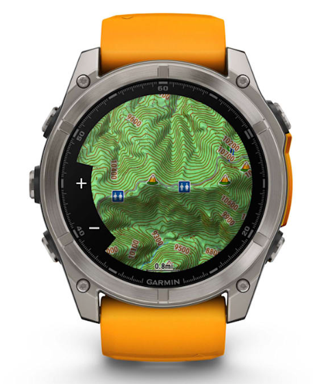 Reloj fēnix® 8 – 51 mm, AMOLED titanio con correa de silicona naranja brillante/grafito