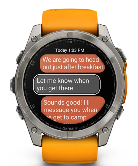 Reloj fēnix® 8 – 51 mm, AMOLED titanio con correa de silicona naranja brillante/grafito